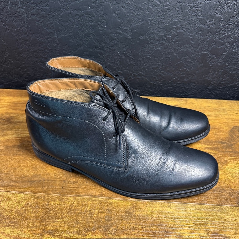 Clarks Tilden Top 261196847120 Black Leather Chukka Boots Mens Size 13 M